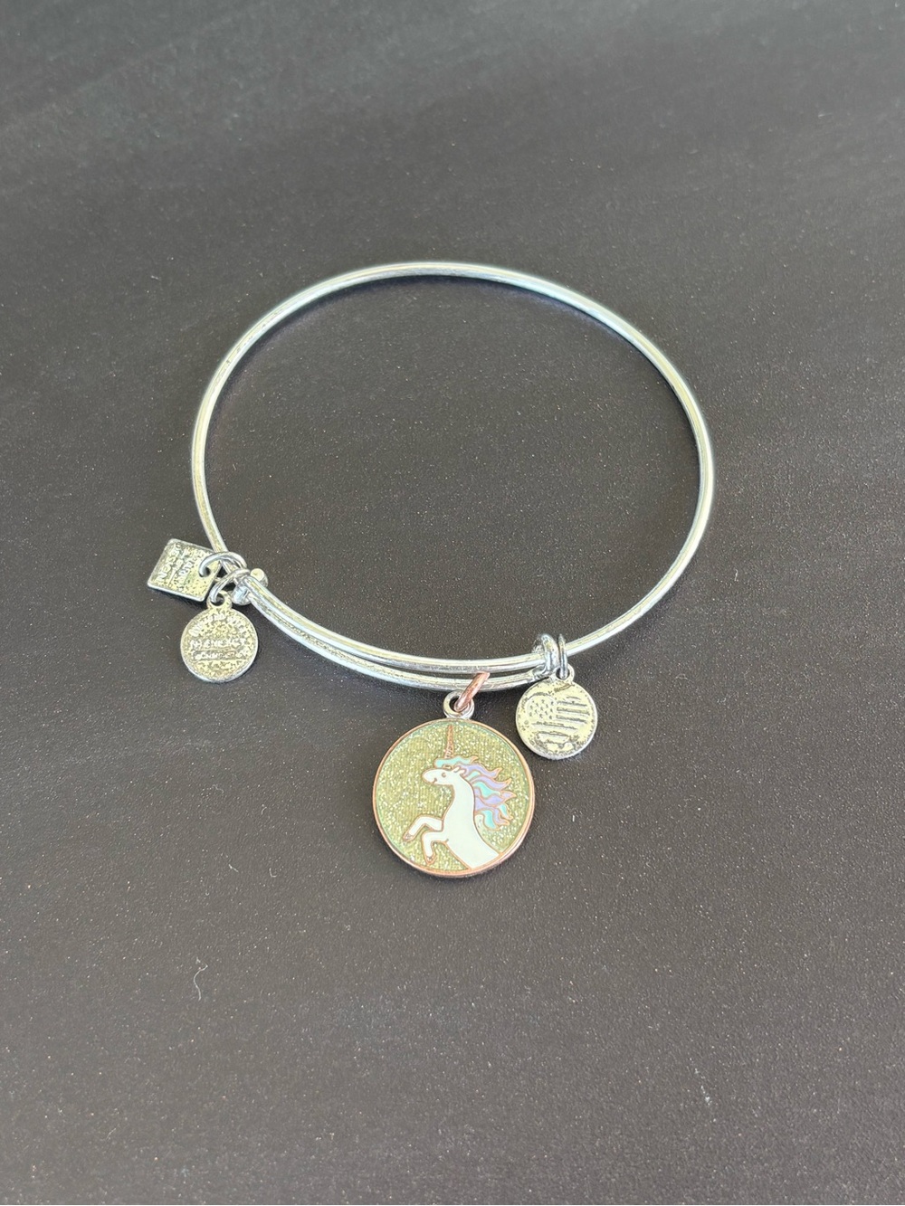 Alex and Ani Silver Unicorn Charm Bangle with Pastel Accents